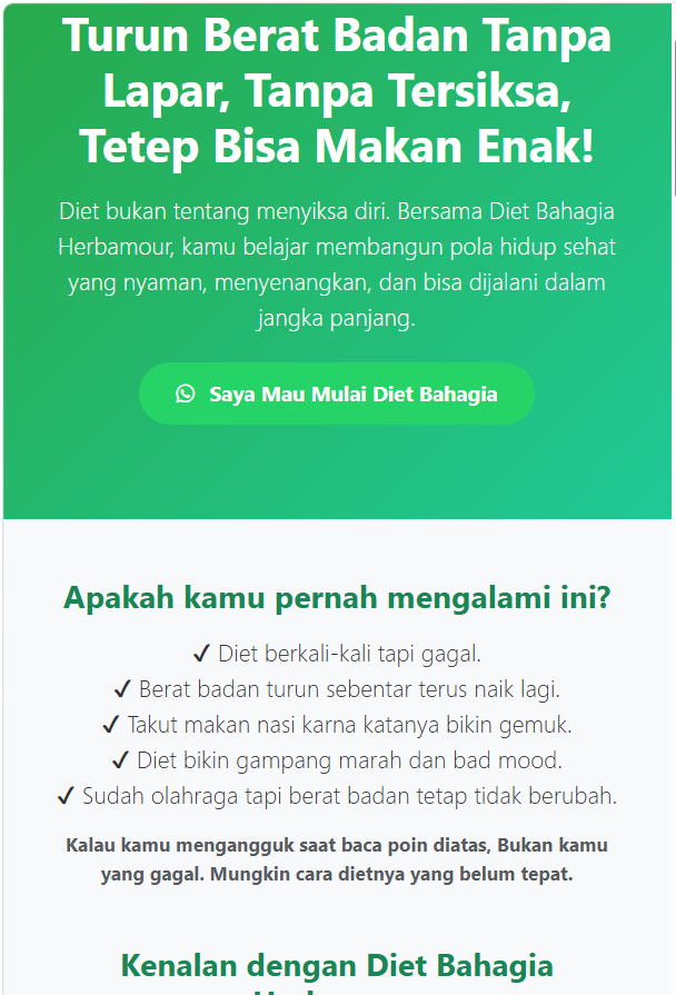 Landing Page Bisnis Diet dan Kesehatan